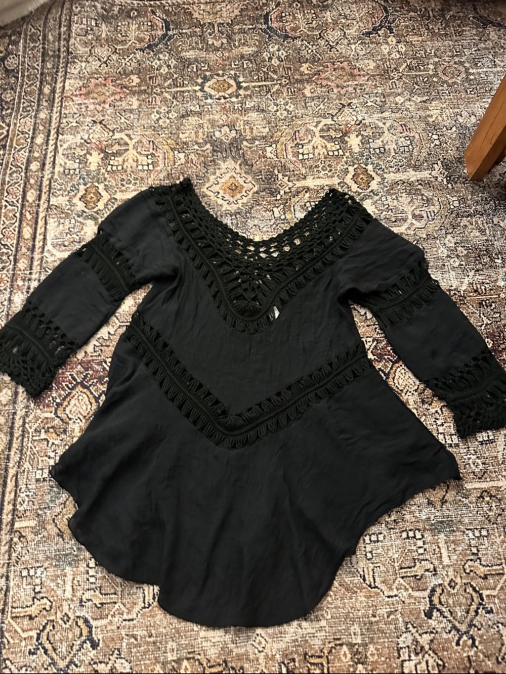 Black Crochet-Trim Women’s Top